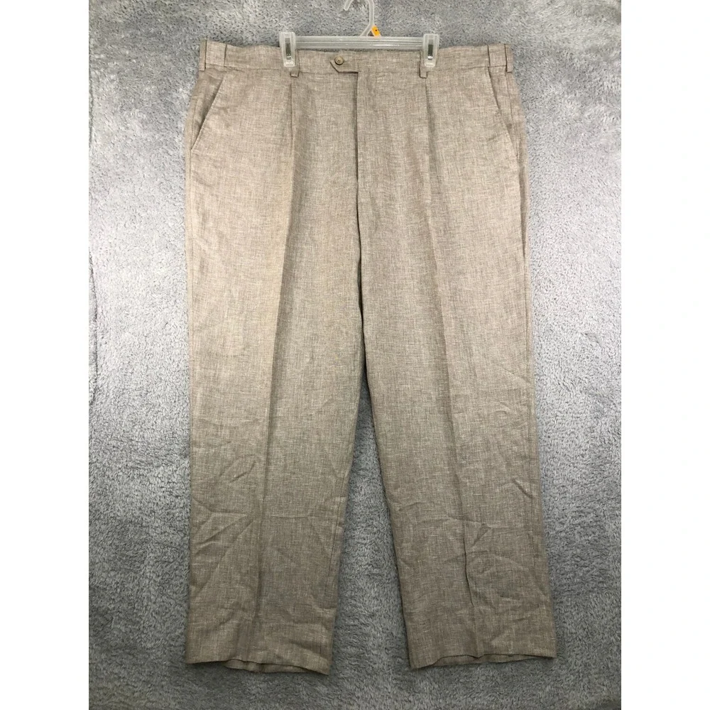 Oak Hill Pants Mens 46x30 (Tag 46x32) Tan Linen Blend Pleated Dress
